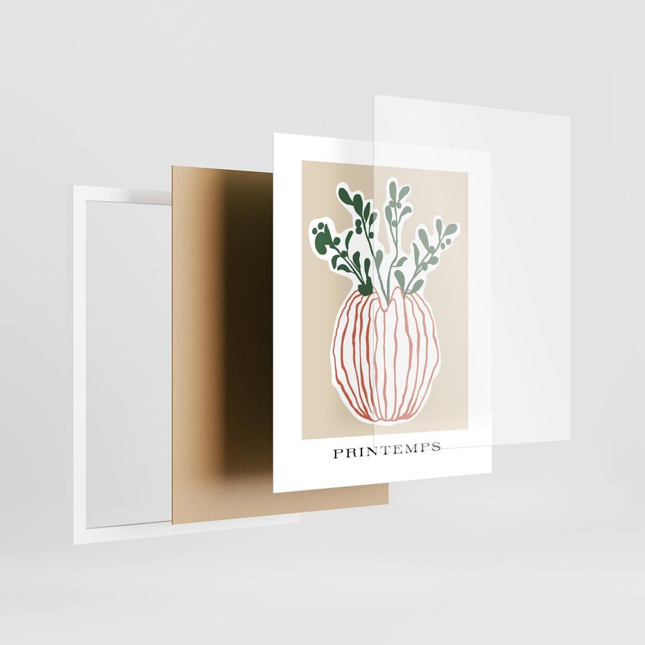 Plakat w ramie 40x50 - Boho Refleksje Natury - gałązki w wazonie, typografia - rama biała