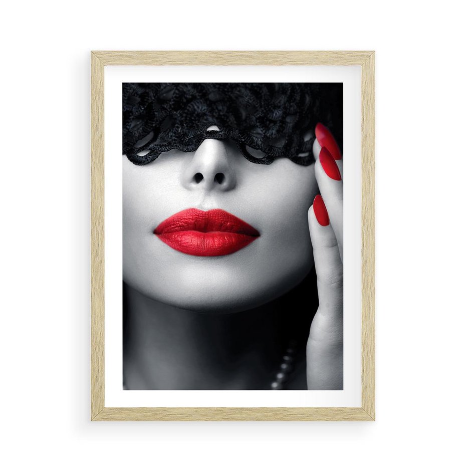 Plakat w ramie 50x70 - Piękno usta i szminka - usta, szminka - rama drewno