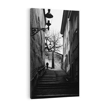 Obraz na płótnie 50x70 - Ukryta Uliczka - czarno białe zdjęcie, schody