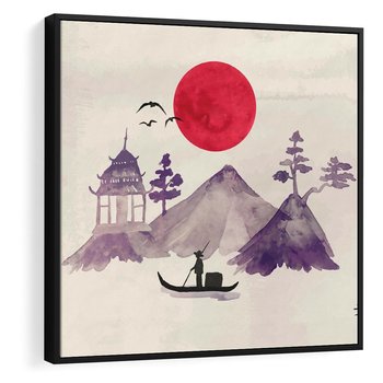 Obraz w ramie 50x50 - Odbicie Słońca - japońska sztuka, akwarela - rama czarna