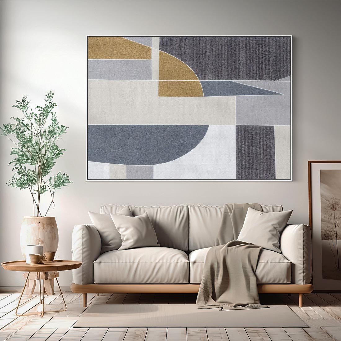 Obraz w ramie 70x50 - Odbicie wschodzącego jutra - graficzne kształty, geometria - rama biała