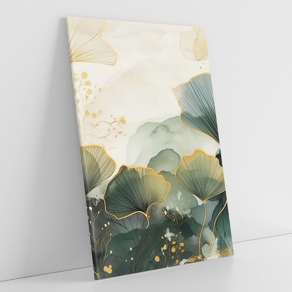 Obraz na płótnie 80x120 - Natura w Złotym Odcieniu - złote elementy, liście miłorzębu japońskiego