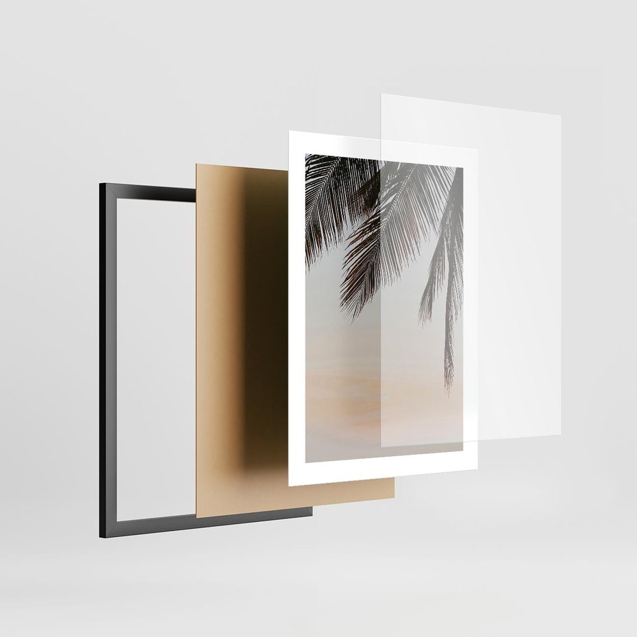 Plakat w ramie 30x40 - Tropikalna Harmonia - palmy na tle nieba - rama czarna