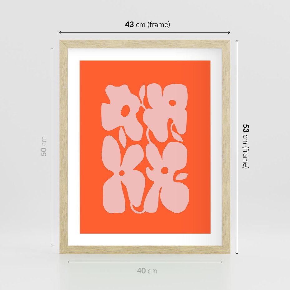 Plakat w ramie 40x50 - Taniec Abstrakcji - kwiaty, energetyczne pomarańczowe tłó - rama drewno