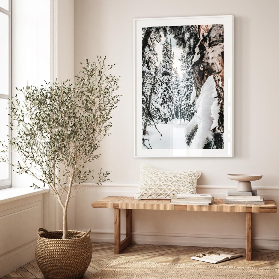 Plakat bez ramy 21x30 - Drzewa pod Śniegiem - zima las, drzewa pod śniegiem