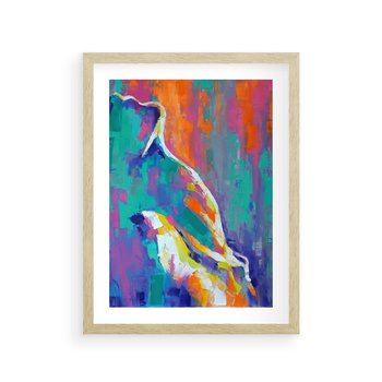 Plakat w ramie 50x70 - Olejne Wibrujące Emocje - abstrakcyjny obraz, różne kolorowe maźnięcia pędzla - rama drewno