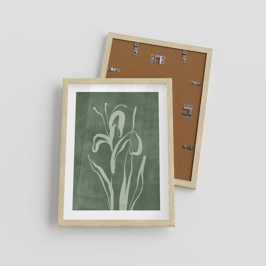 Plakat w ramie 30x40 - Zielony Oddech - zielona abstrakcja, zgaszona zieleń - rama drewno