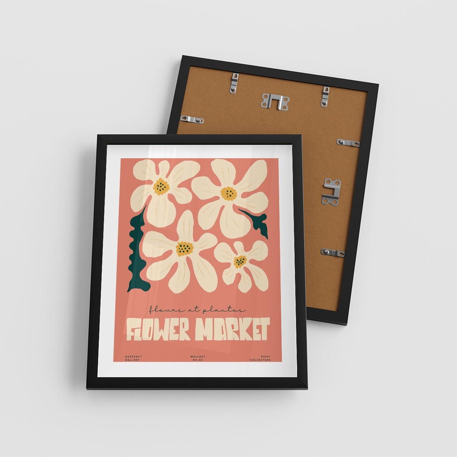 Plakat w ramie 40x50 - Szkicowane Kolorowe Uczucia - kwiatowa kompozycja, minimalizm - rama czarna