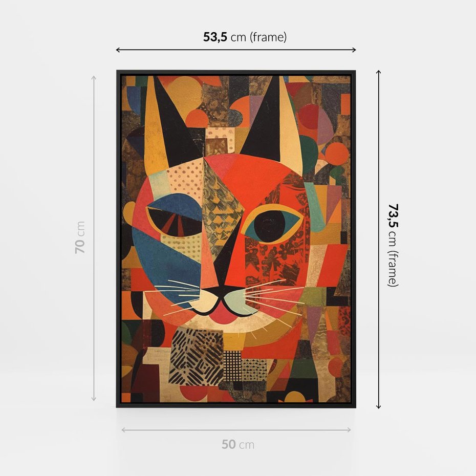 Obraz w ramie 50x70 - Impresje Nieznanych Odniesień - abstrakcyjny obraz olejny, kot - rama czarna