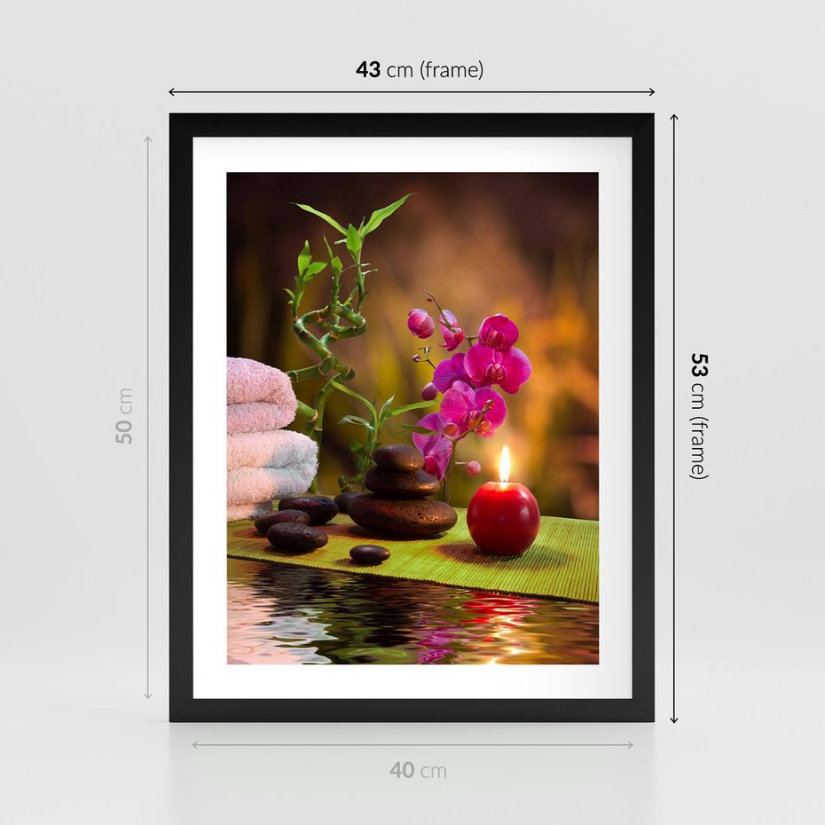 Plakat w ramie 40x50 - Światło Świecących Kwiatów w Spa - spa, świaca - rama czarna