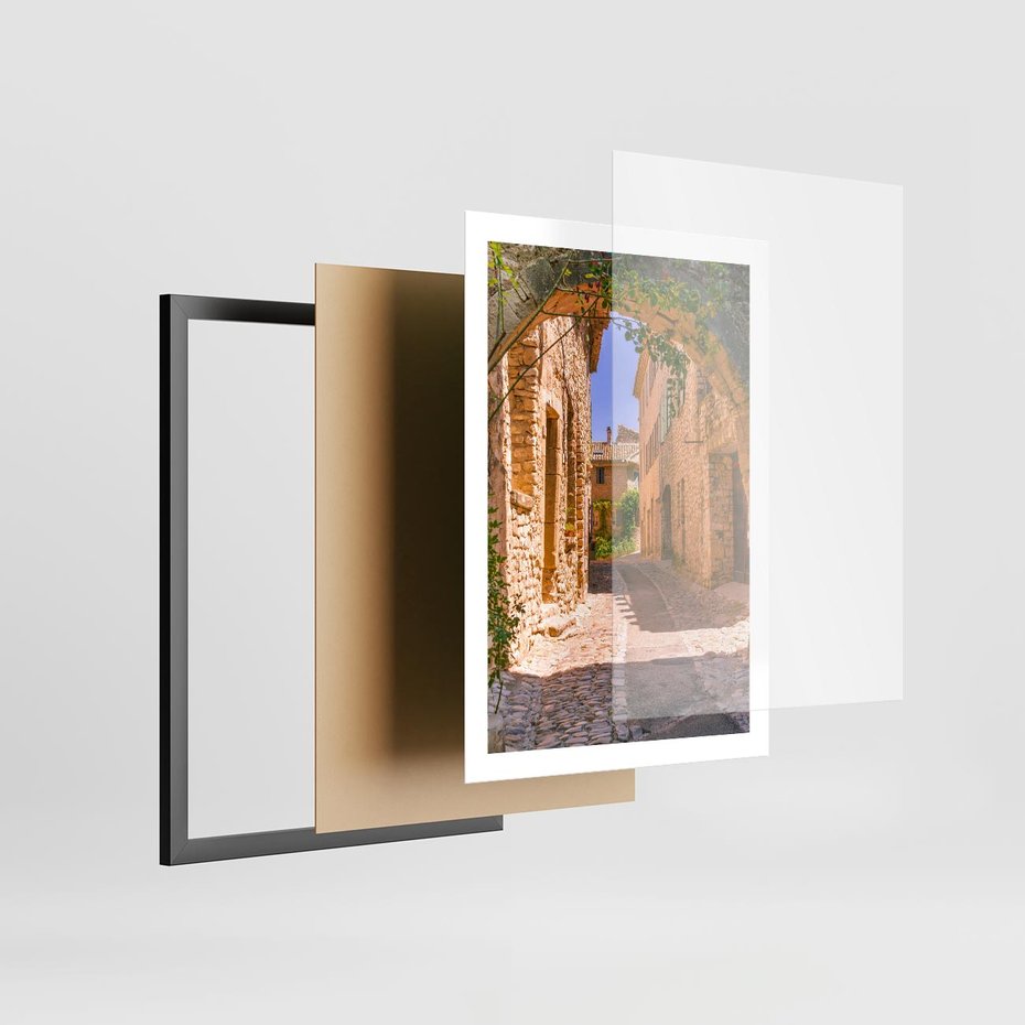 Plakat w ramie 50x70 - Malownicza uliczka w perspektywie - uliczka, perspektywa - rama czarna