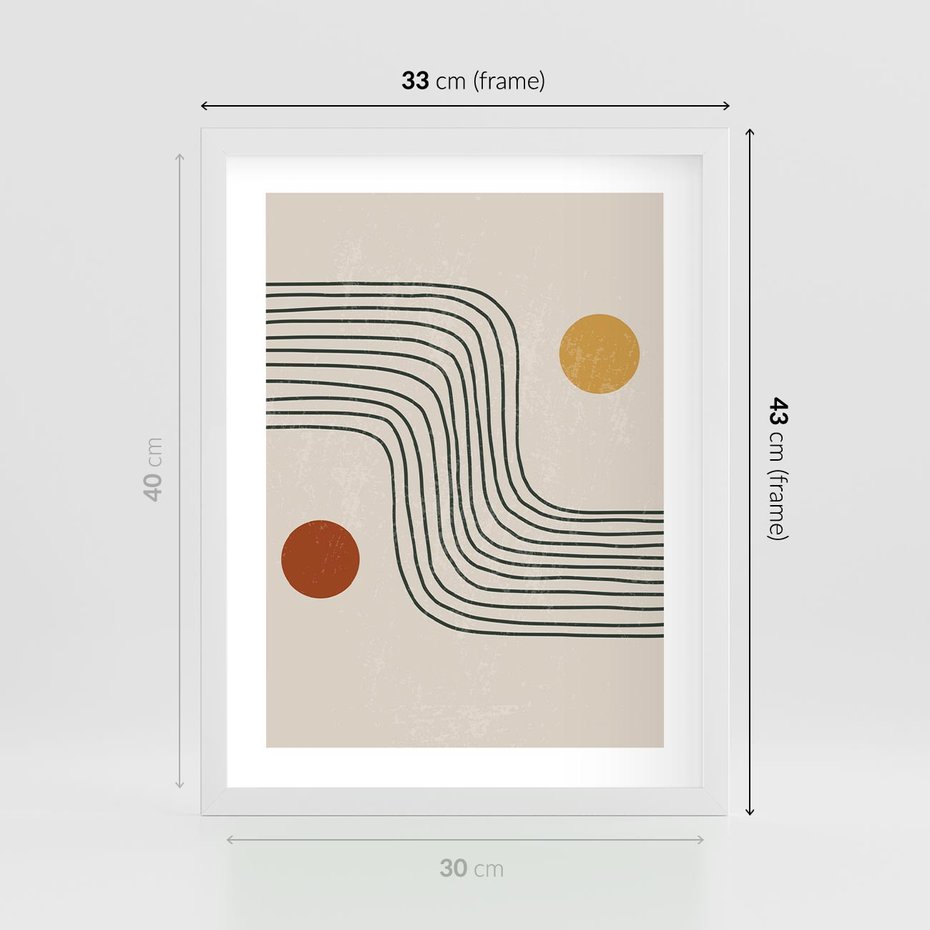 Plakat w ramie 30x40 - Czysta Refleksja - abstrakcyjna sztuka, boho kształty - rama biała