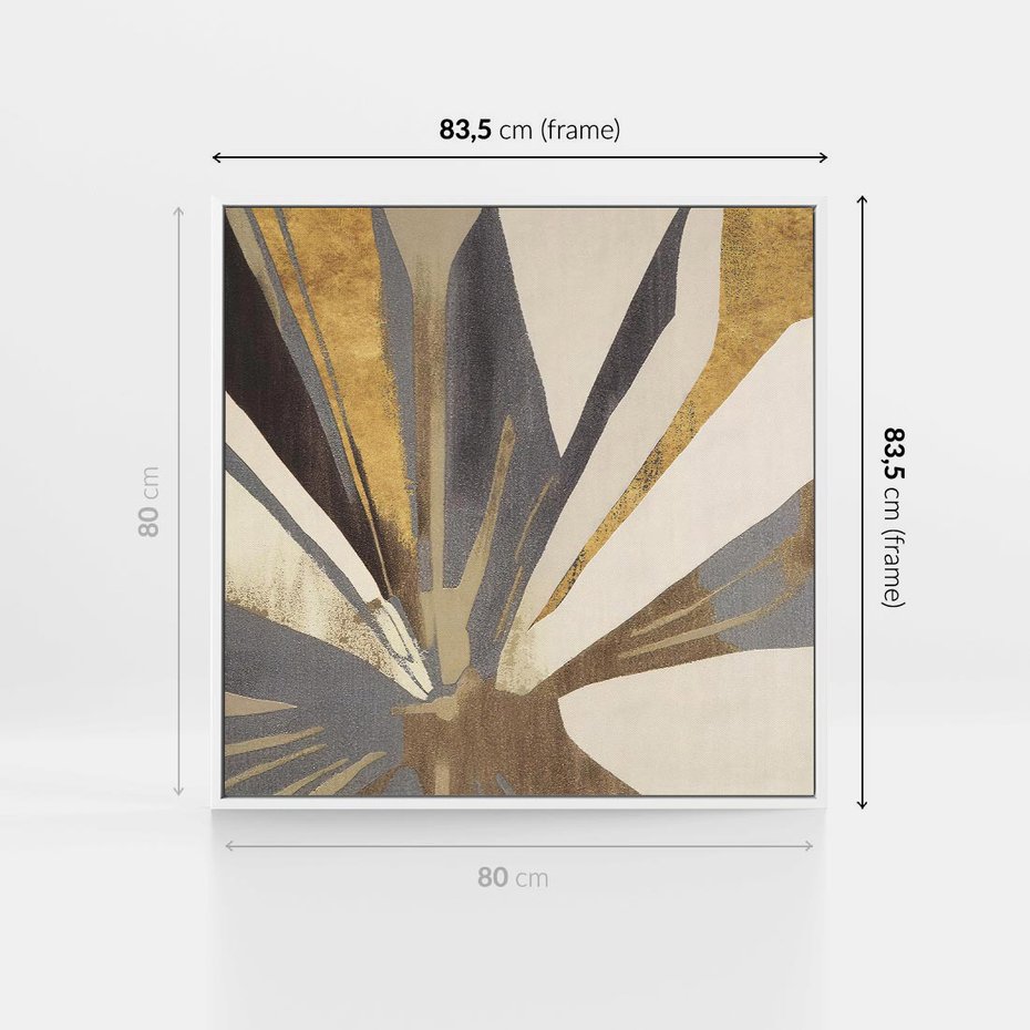 Obraz w ramie 80x80 - Szept roślinnych emocji - olejna abstrakcja, złoto i brąz - rama biała
