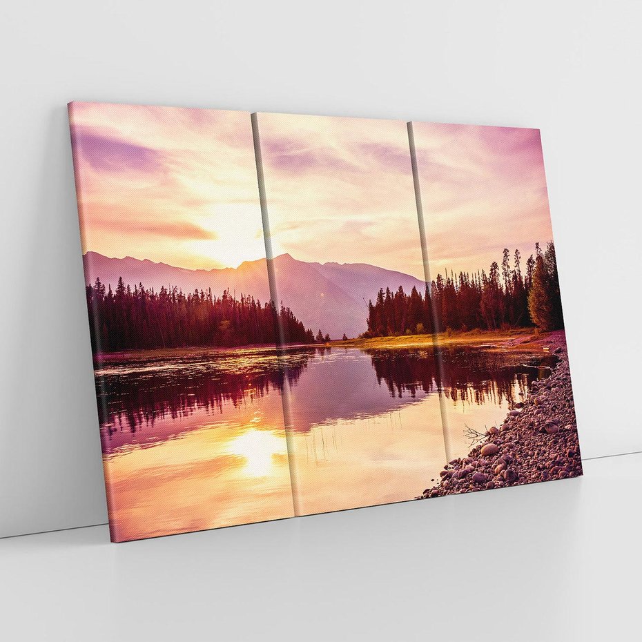 Obraz na płótnie 120x80 - Harmonia natury - góry, jezioro