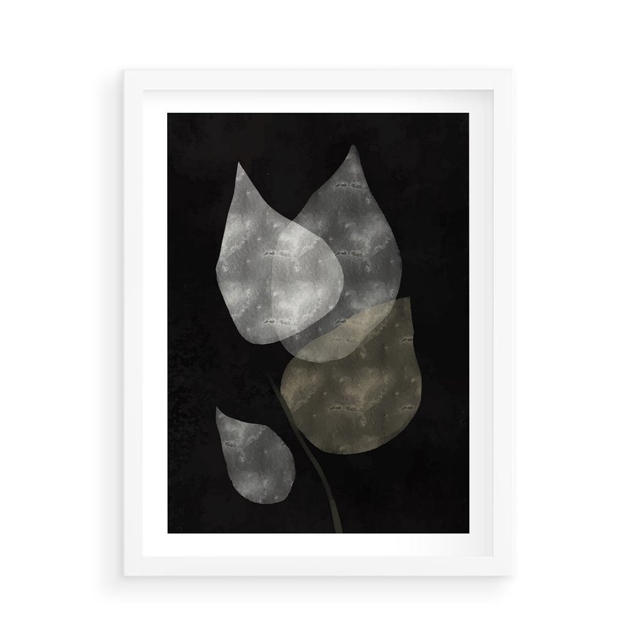 Plakat w ramie 50x70 - Mroczne Złudzenia - abstrakcyjne liście, mroczna atmosfera - rama biała