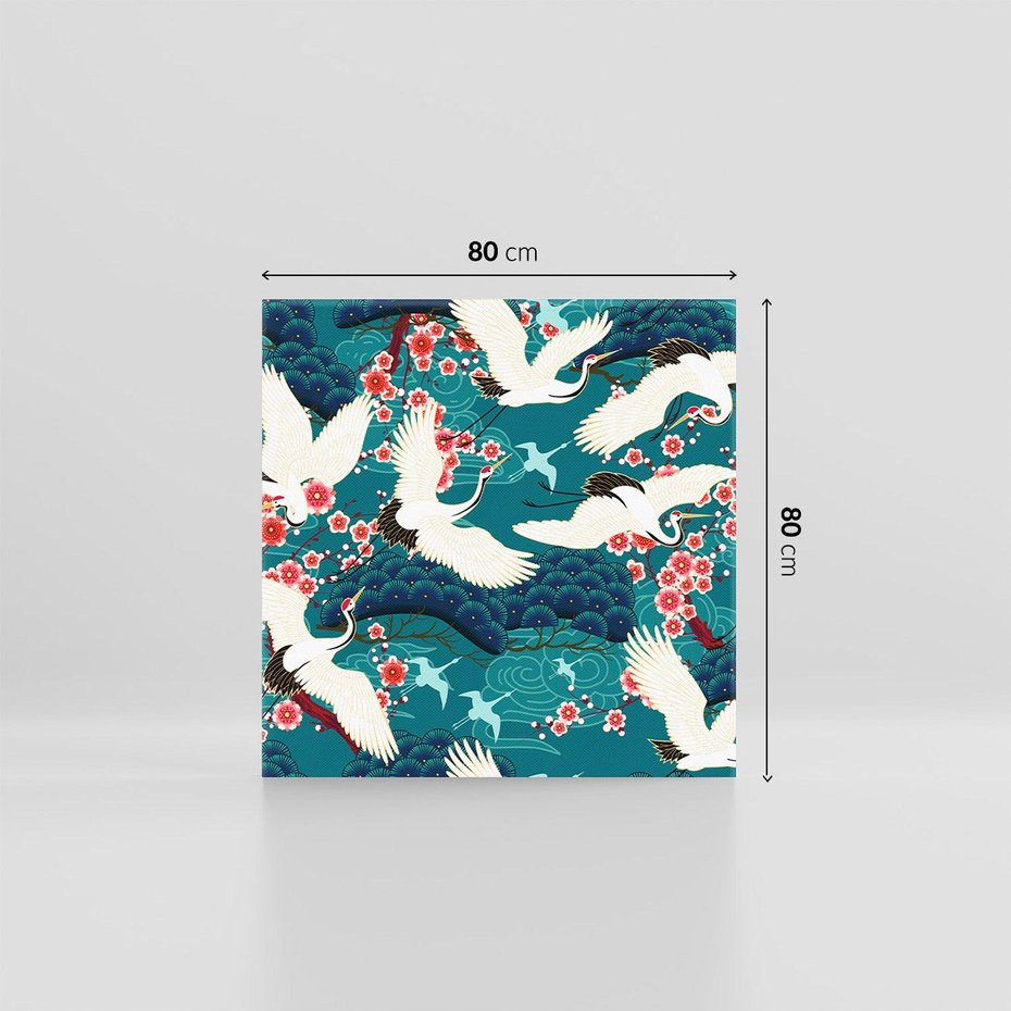 Obraz na płótnie 80x80 - Żurawie Wachlarze - orientalne japońskie żurawie, grafika