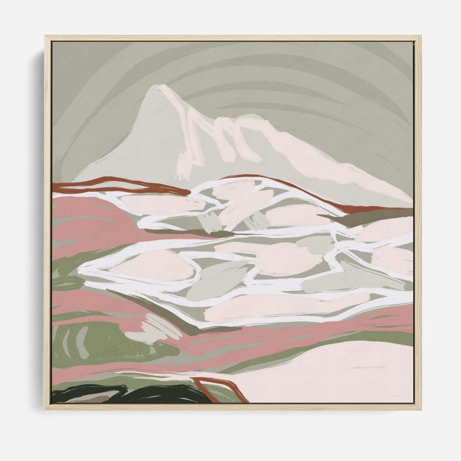 Obraz w ramie 50x50 - Szarawe Wzgórza - pastelowy krajobraz, nowoczesny plakat - rama drewno