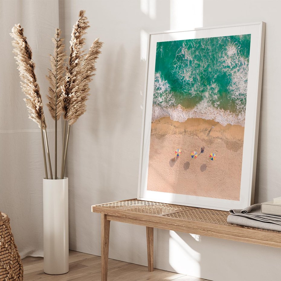 Plakat w ramie 40x50 - Letnie Wakacje na Horyzoncie - plaża, morze - rama biała