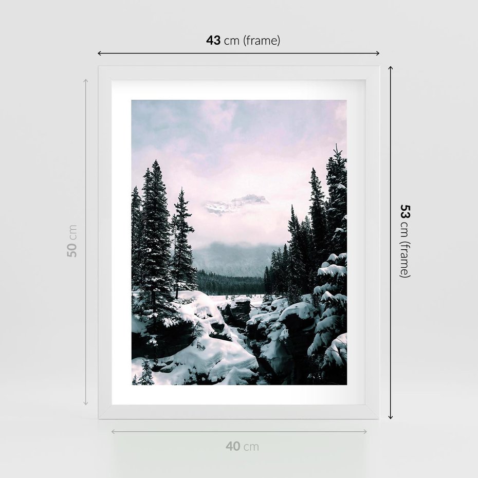 Plakat w ramie 40x50 - Zimowe Góry - zimowy krajobraz, góry - rama biała