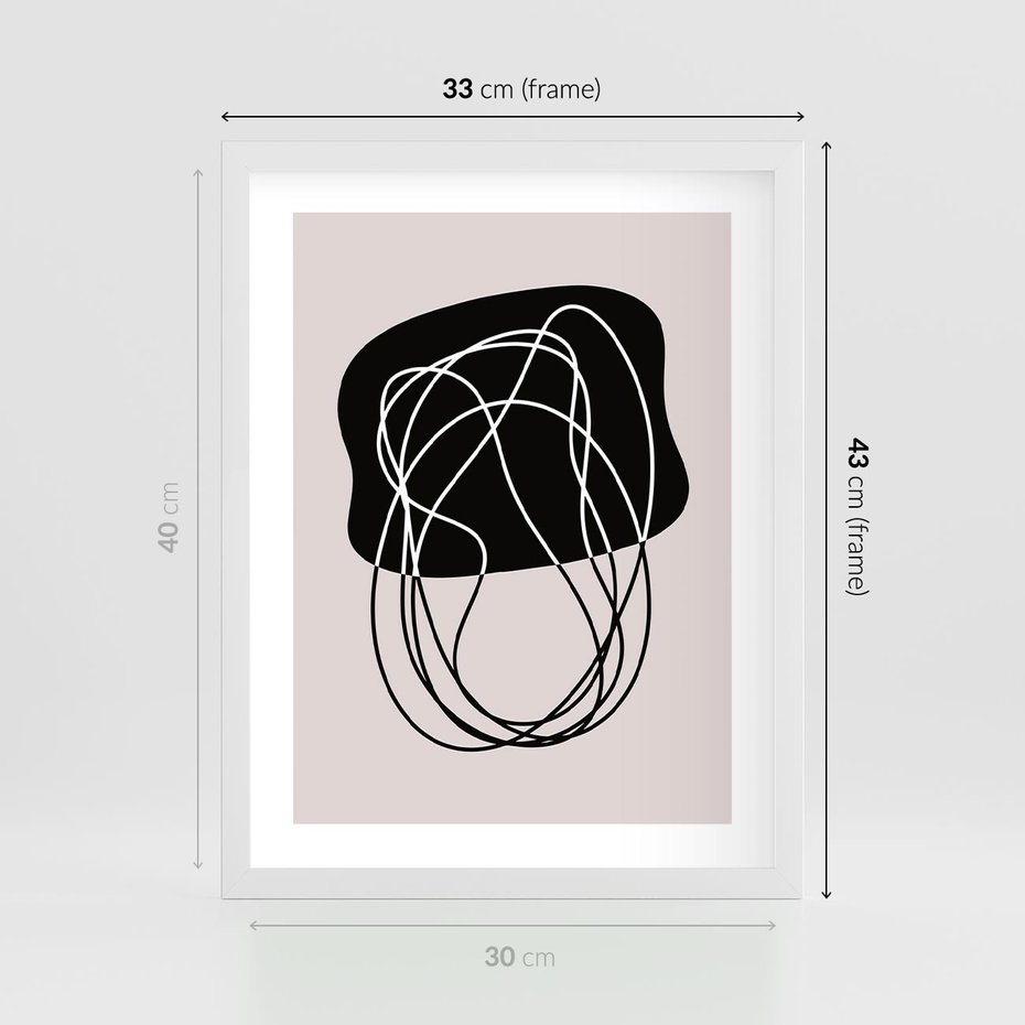 Plakat w ramie 30x40 - Abstrakcyjne Harmonie - abstrakcyjne szkicowane linie, minimalizm - rama biała