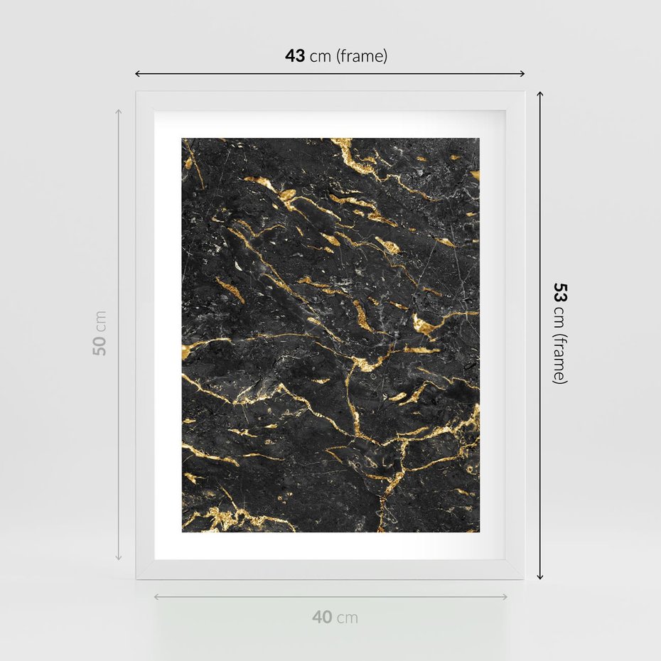 Plakat w ramie 40x50 - Egzotyczny Blask - marmur, złoto - rama biała