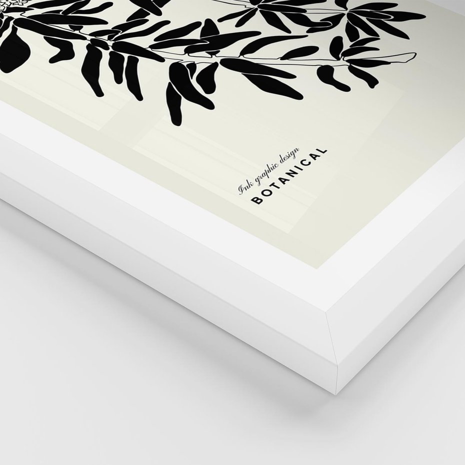 Plakat w ramie 40x50 - Szept kwiatowej wyobraźni - czarno biała grafika, roślinność - rama biała