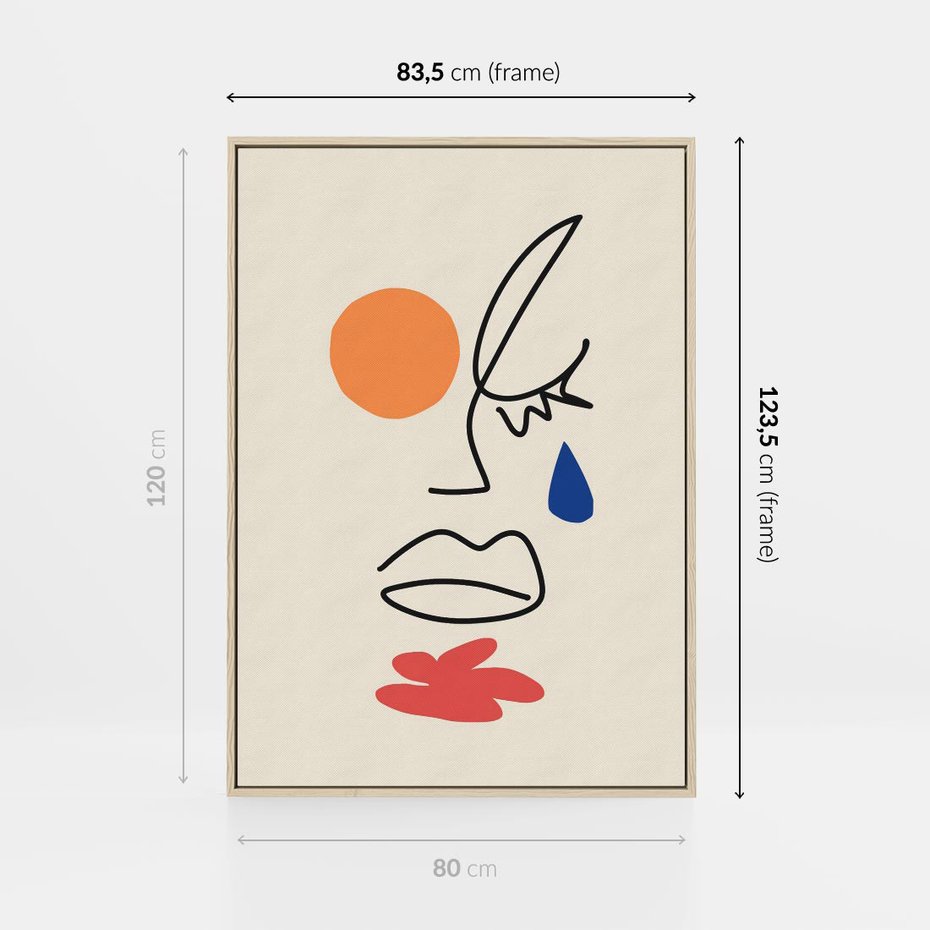 Obraz w ramie 80x120 - Impresje Plam - abstrakcyjny obraz, przypomina twarz - rama drewno