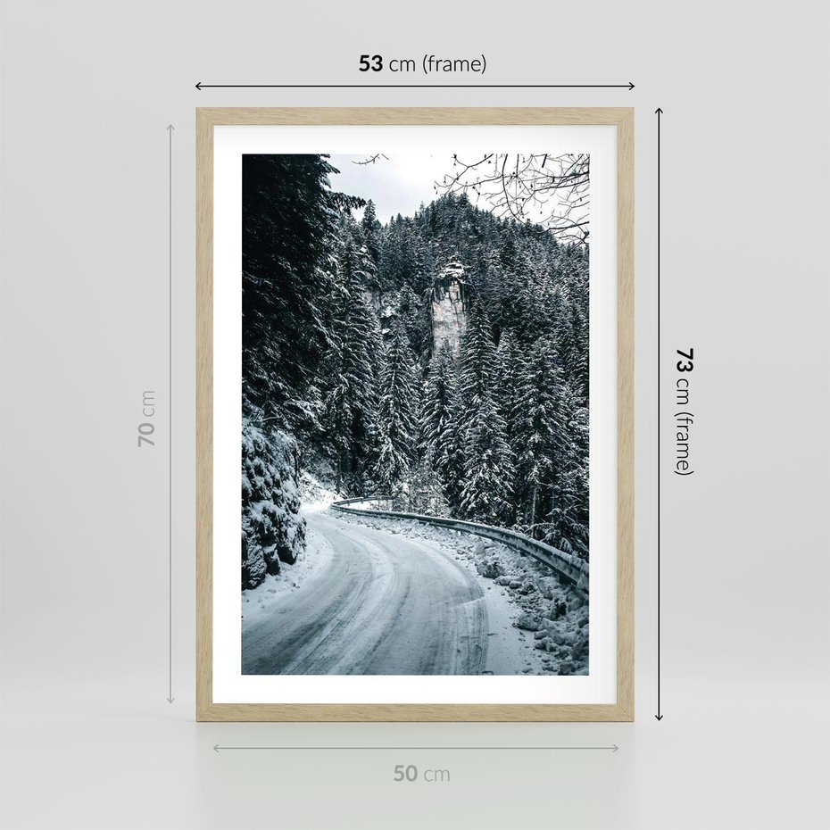 Plakat w ramie 50x70 - Zimowa Przygoda - zima w górach, droga - rama drewno