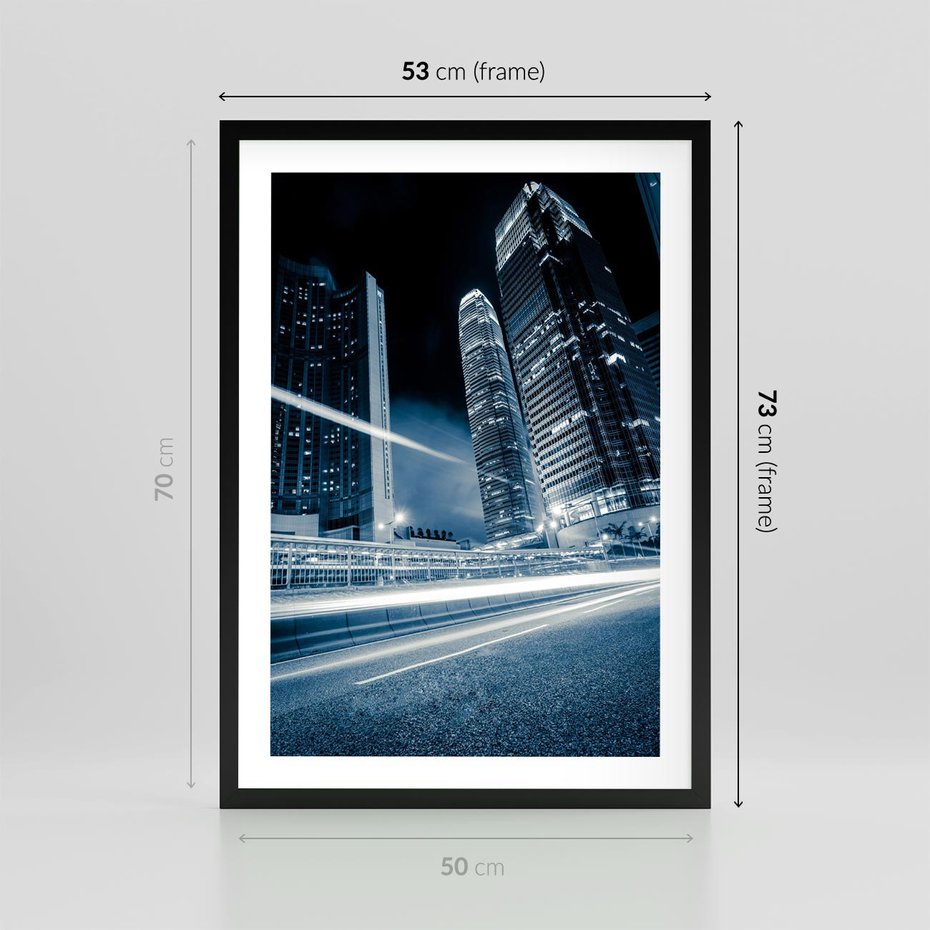 Plakat w ramie 50x70 - Nocne pejzaże miasta - miasto, nocą - rama czarna