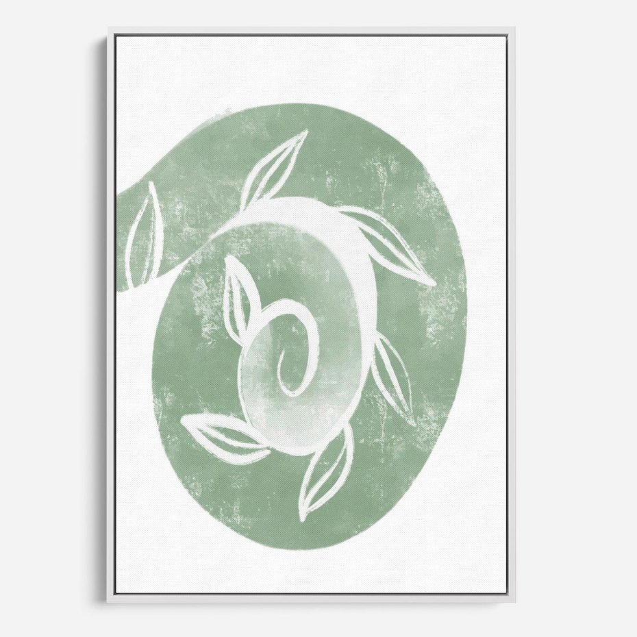 Obraz w ramie 70x100 - Zielony Świat Odpoczynku - abstrakcyjny zielony motyw, skandynawski design - rama biała