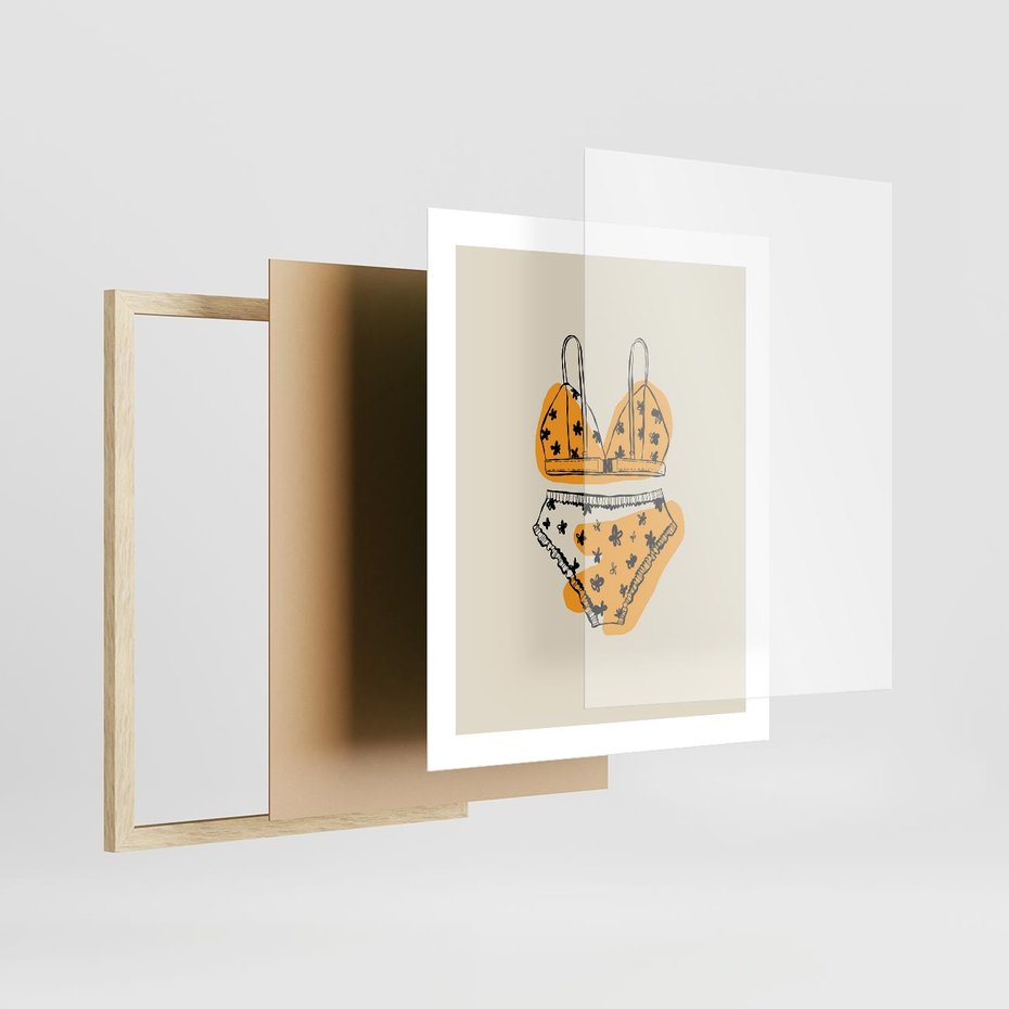 Plakat w ramie 40x50 - Minimalistyczny Szkic Bielizny - minimalistyczna grafika, szkic bielizny - rama drewno