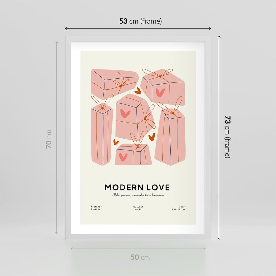 Plakat w ramie 50x70 - Nowoczesna Miłość - nowoczesna grafika, pastelowe kolory - rama biała