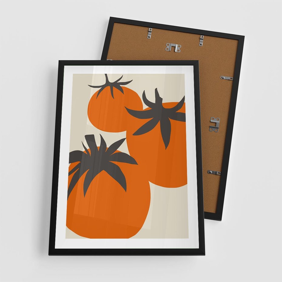 Plakat w ramie 50x70 - Jadalne Kształty - nowoczesny plakat do kuchni, pomidory - rama czarna