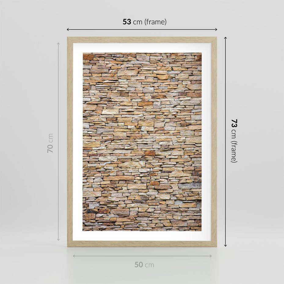 Plakat w ramie 50x70 - Mur z cegieł - surowa elegancja - mur, cegły - rama drewno