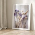 Plakat w ramie 30x40 - Błękitno-Biała Harmonia - suszone kwiaty, błekitne - rama biała