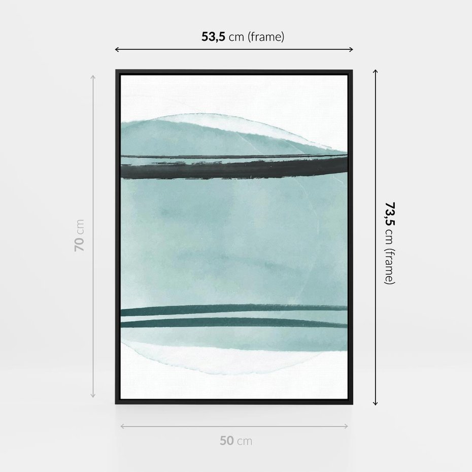 Obraz w ramie 50x70 - Turkusowy Świat - minimlizm, abstrakcja - rama czarna