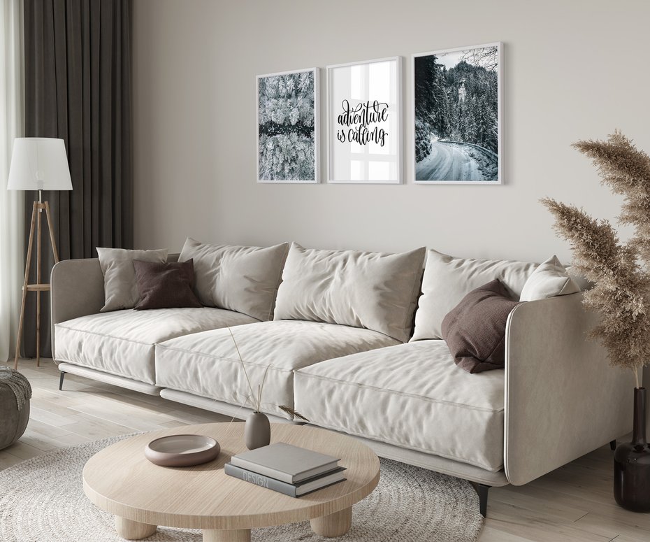 Zestaw obrazy w ramie 40x50 galeria - Zimowa, przygoda, cytat, typografia - rama biała