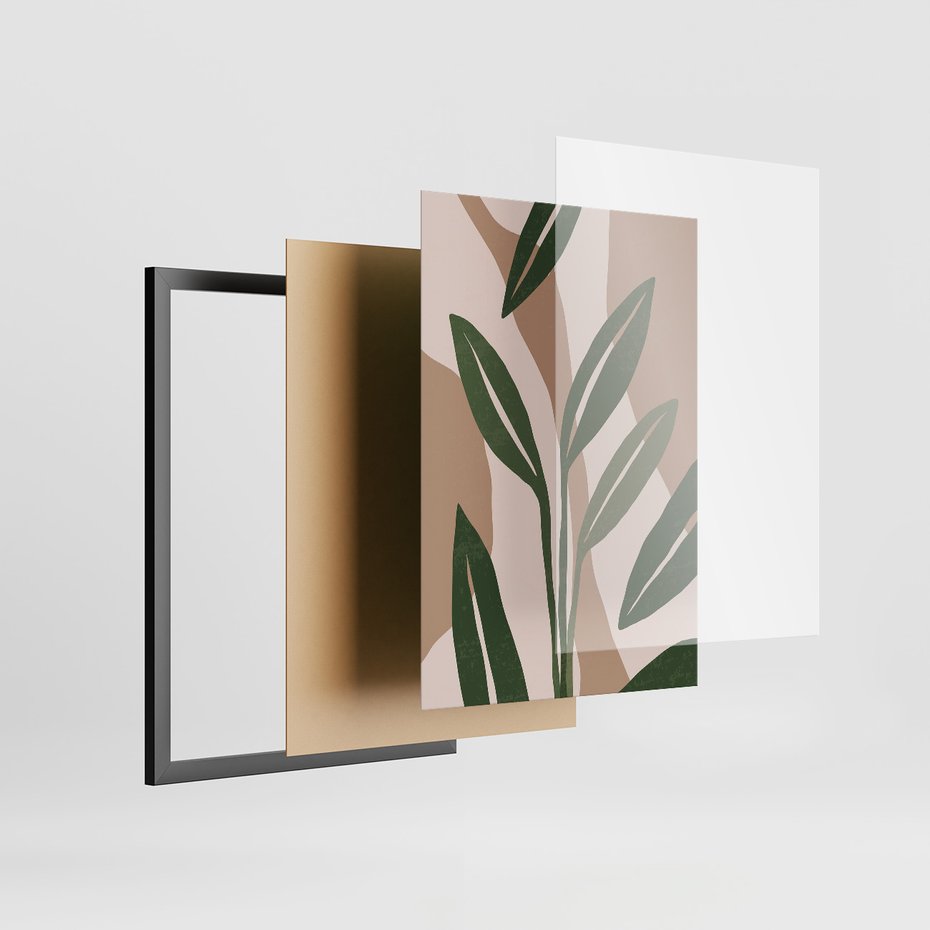 Zestaw obrazy w ramie 40x50 galeria - Liście, graficzne, boho - rama czarna