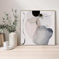 Obraz w ramie 80x80 - Migocące Barwy - abstrakcyjne plamy akwarelowe, czarny szkic - rama drewno