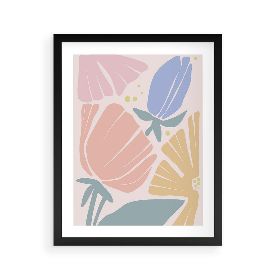 Plakat w ramie 40x50 - Rozkwitające Harmonie Natury - pastelowe kwiaty, na beżowym tle - rama czarna