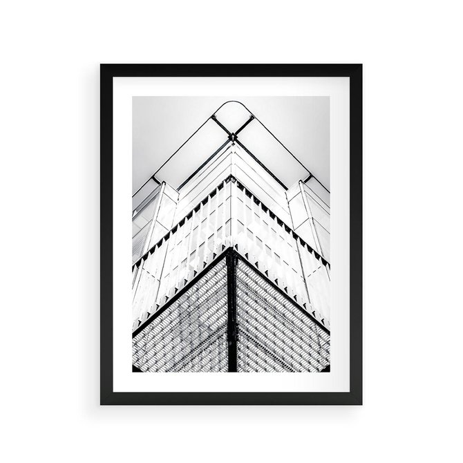 Plakat w ramie 30x40 - Elegancja Współczesnej Architektury: Wieżowiec w Monochromii - nowoczesna architektura, czarno biała fotografia - rama czarna