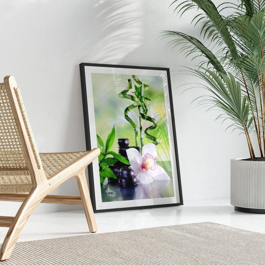 Plakat w ramie 40x50 - Spa pełne kwiatów i relaksu - spa, kwiat - rama czarna