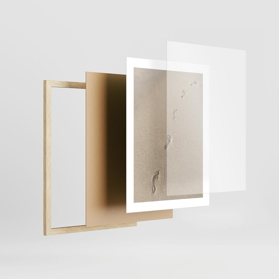 Plakat w ramie 30x40 - Ślady na Złocistym Piasku - piasek, ślady stóp na piasku - rama drewno