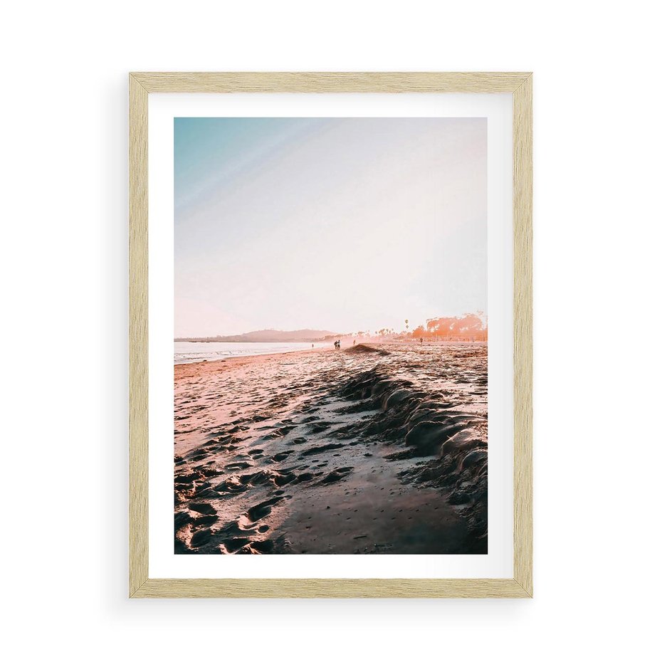 Plakat w ramie 50x70 - Błogie Chwile na Plaży - plaża, zachód słońca wakacje - rama drewno