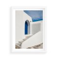 Plakat w ramie 50x70 - Powitanie Wyspy - Santorini, drzwi - rama biała