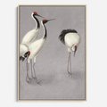 Obraz w ramie 70x100 - Spojrzenie wstecz w pędzlu - szkic rysunek, japońskie żurawie - rama drewno
