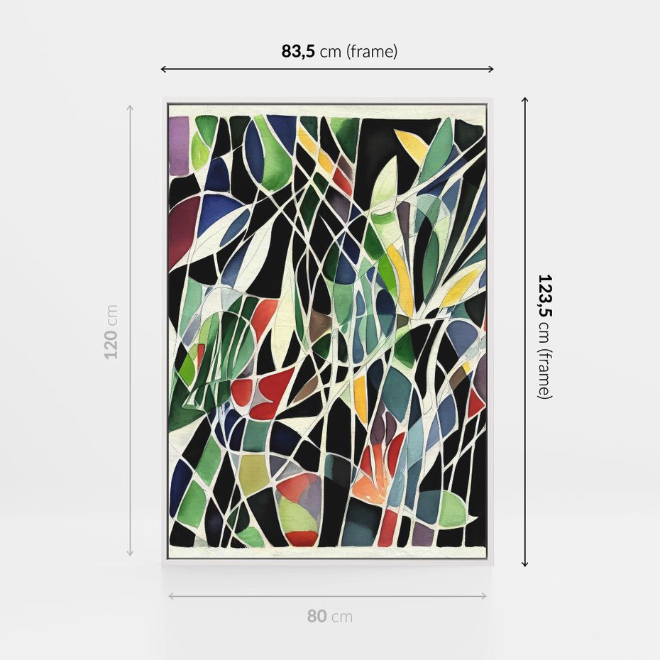 Obraz w ramie 80x120 - Taniec Plam i Kształtów - abstrakcyjny akwarelowy obraz, plamy - rama biała