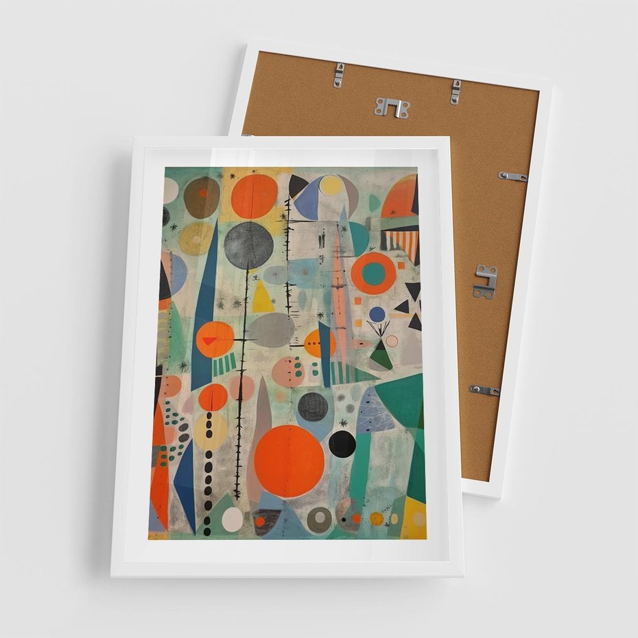 Plakat w ramie 50x70 - Wewnętrzne Zagadki Kształtów - abstrakcyjny obraz, sztuka abstrakcji - rama biała