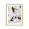 Plakat w ramie 30x40 - Modne Białe Kwiaty - białe kwiaty, płatki - rama drewno