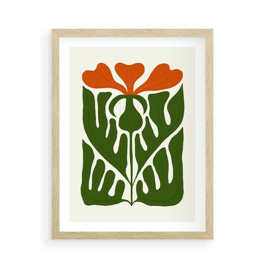 Plakat w ramie 50x70 - Minimalistyczny Urok Kwiatu - kwiat, sztuka nowoczesna - rama drewno